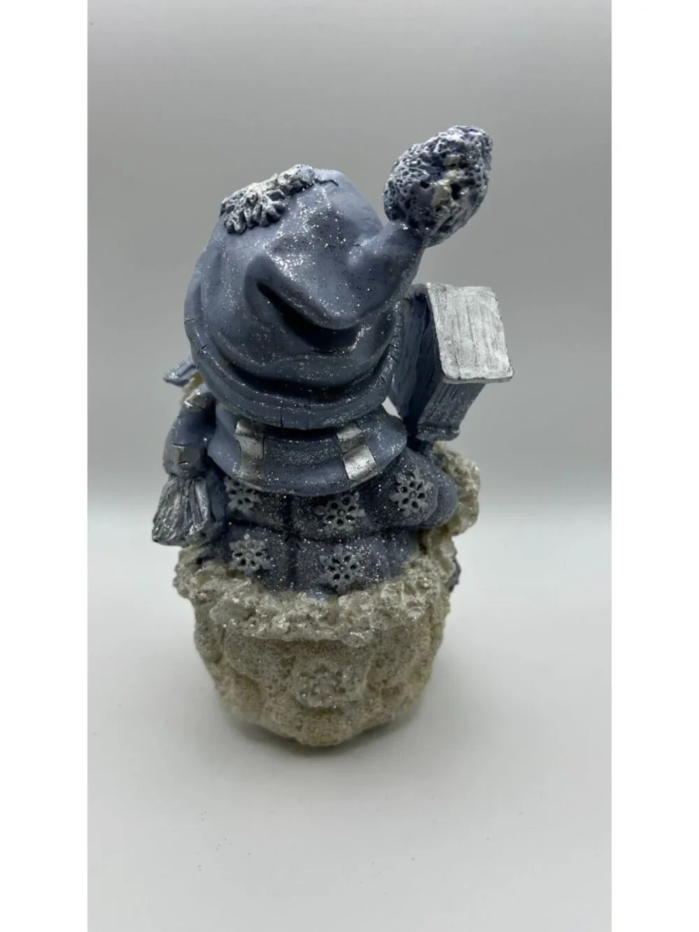Snowman Figurine With Bird & Glitter Accents - Winter Decor - Blue & White